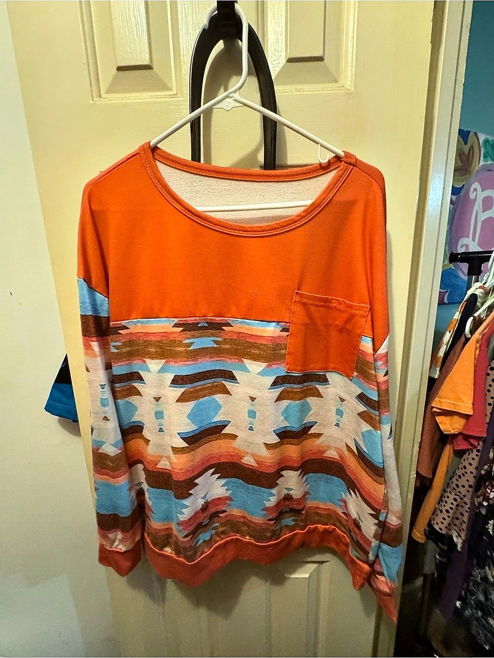 Abstract Long Sleeve Top in Orange